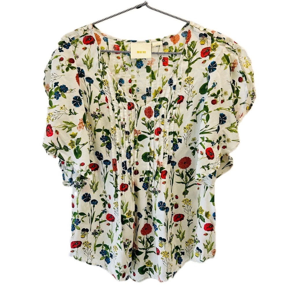 Anthropologie Maeve Maya Flutter Sleeve Top 0 floral white green blue red